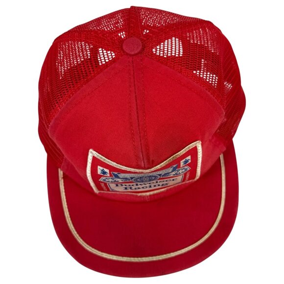 VTG Genuine Budweiser Racing Trucker Hat Red Mesh Snapback Patch Flat Bill USA - Picture 3 of 9